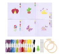 Jiusely Cross Stitch Kits for Kids Beginners, 6Pcs Embroidery Kit for Beginners Kid, Needlepoint Embroidery Kit Kids Cross Stitch Craft Set for Craft Lovers Embroidery Supplies