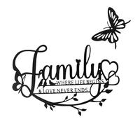 Jiusely Family Wall Decor Black Metal Wall Art Decor, Where Life Begins Love Never Ends Word Sign Wall Decorations, Butterfly Wall Hanging Sculpture for Living Room Bedroom Kitchen Indoor Outdoor