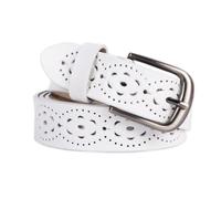 Jiusely Fashion Hollow Flower Design Ladies Waist Belt,Vintage Genuine Cowhide Leather Women's Belt, Women Leather Belts, Retro Alloy Buckle Belt for Jeans Dresses (White)
