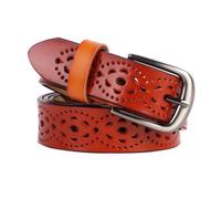 Jiusely Fashion Hollow Flower Design Ladies Waist Belt,Vintage Genuine Cowhide Leather Women's Belt, Women Leather Belts, Retro Alloy Buckle Belt for Jeans Dresses (Camel)