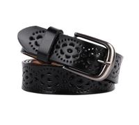 Jiusely Fashion Hollow Flower Design Ladies Waist Belt,Vintage Genuine Cowhide Leather Women's Belt, Women Leather Belts, Retro Alloy Buckle Belt for Jeans Dresses (Black)
