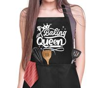 Jiusely Funny Baking Apron for Women, Baking Queen Cooking Apron with 3 Pockets, Unisex Waterproof Kitchen Apron for Baker,