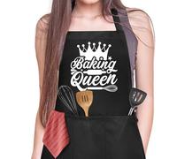 Jiusely Funny Baking Apron for Women, Baking Queen Cooking Apron with 3 Pockets, Unisex Waterproof Kitchen Apron for Baker,