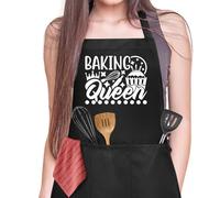 Jiusely Funny Baking Apron for Women, Baking Queen Cooking Apron with 3 Pockets, Unisex Waterproof Kitchen Apron for Baker,