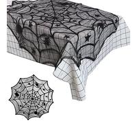Jiusely Halloween Tablecloth, 40 inch Black Spider Web Tablecloth Halloween Lace Tablecloth Round Cobweb Halloween Table Cover for Halloween Decoration Dinner Party Supplies