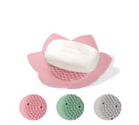 Jiusely Lotus Flower Shower Steamer Holder, Pink Silicone Soap Holder, Non-Slip Shower Soap Tray with Drainage Holes for Bathroom, Kitchen Sink, Vanity and Aromatherapy