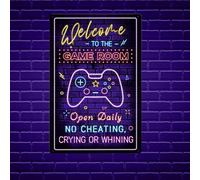 Jiusely Neon Light Gaming Metal Sign - Gamer Sign for Boys, Ideal for Boys' Bedroom Wall & Door Decor - Gamer Quotes Wall Art for Gaming Gifts - 8 x 12 Inch Game Plaque for Game Zone
