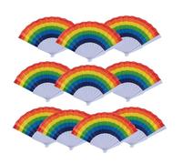 Jiusely Rainbow Folding Fans 10Pcs Plastic Hand Fan Folding, Handheld Rainbow Fans Gay Pride Handheld Folding Fan For Dance Performance Music Festival Diy Decoration Party Gift