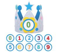 Jiusely Reusable Birthday Felt Hats Crown for Kids, Classic Felt Birthday Crown Hat with Adjustable Velcro Gray and Blue Felt Happy Birthday Hat for Girls Boys Baby Children Aged 1-9