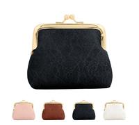 Jiusely Women Small Clip Coin Purse with Clasp Black Kiss Lock Wallet PU Leather, Triple Metal Frame Change Pouch, Small Leather Purses for Women & Girls - Keys & Coin Organizer