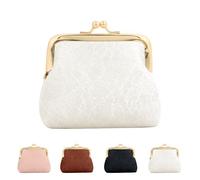 Jiusely Women Small Clip Coin Purse with Clasp Kiss Lock Wallet PU Leather, Triple Metal Frame Change Pouch, Small Leather Purses for Women & Girls - Keys & Coin