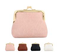 Jiusely Women Small Clip Coin Purse with Clasp Pink Kiss Lock Wallet PU Leather, Triple Metal Frame Change Pouch, Small Leather Purses for Women & Girls - Keys & Coin Organizer