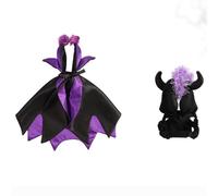 JiuSiLIFE 2 Pcs Halloween Dog Costume Set Witch Vampire Cape and Devil Horns Hat Funny Party Cosplay Pet Clothes Black and Purple for Small Medium and Large Dogs Cats