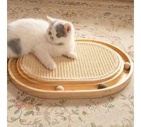 JiuSiLIFE Cat Scratcher with Ball Track Wooden Interactive Cat Toy Purely Natural Jute Safe Round Cat Toys with Catnip Balls for Chasing Hunting Mental Physical Exercise Puzzle for Small/Medium/Large
