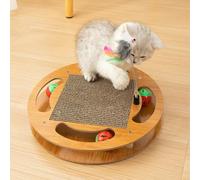 JIUSILIFE Cat Turntable Toy, Interactive Kitten Toys, 3 in 1 Cat Scratching Board Toy with Teaser Stick and Balls, Turntable Roller Interactive Cat Toys with Teaser Mouse, for Cats Play