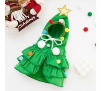 JIUSILIFE Christmas Pet Cloak Outfit, with Star and Pom Poms Clothes Xmas Tree Elf Costume Festive Pets Cape for Holiday Parties for Small Dogs and Cats,Green,M