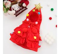 JIUSILIFE Christmas Pet Cloak Outfit, with Star and Pom Poms Clothes Xmas Tree Elf Costume Festive Pets Cape for Holiday Parties for Small Dogs and Cats,Red,L