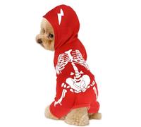 JiuSiLIFE Dog Costume Halloween Scary Skeleton Skull Pet Outfit Washable with Glow in The Dark Dog Hoodie Jumpsuit Funny Breathable Spooky Puppy Clothes for Small Medium and Big Dog,Cat,Pet,Red,M