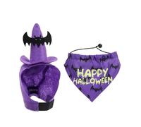JIUSILIFE Dog Halloween Costumes,2Pcs Set Witch Hat and Bandana with Pumpkin Spider and Bat,Adjustable Fanny Dog Clothes,Headgear for Small Midum and Large Dogs,Puppy,Cats,Pets,Purple,L