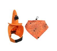 JIUSILIFE Dog Halloween Costumes,2Pcs Set Witch Hat and Bandana with Pumpkin Spider and Bat,Adjustable Fanny Dog Clothes,Headgear for Small Midum and Large Dogs,Puppy,Cats,Pets,Orange,S