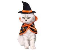 JiuSiLIFE Dog Halloween Costumes 2Pcs Set Wizard Hat and Cloak with Pumpkin Pattern Funny Pet Witch Cosplay Cape Party Outfit Apparel Black for Small and Medium Dogs Cats Puppy Kitten