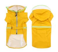 JiuSiLIFE Dog Raincoat with Transparent Waterproof Hood with Reflective Safety Bands and Practical Hole for the Adjustable and Durable Waterproof Strap for Pets, Orange, XXL