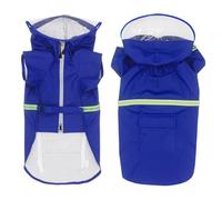 JIUSILIFE Dog Raincoat with Transparent Waterproof Hood with Reflective Safety Bands and Practical Hole for the Adjustable and Durable Waterproof Leash for Pets, Blue, 3XL