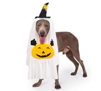 JIUSILIFE Halloween Dog Costume Ghost White Cosplay Pet Outfit with Black Witch Hat and Pumpkin Pocket Halloween Cape Scary Washable Funny Puppy Clothes for Small Medium and Big Dog,Cat,Pet,L