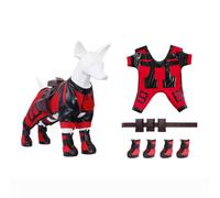 JIUSILIFE Halloween Dog Costume Superhero Cosplay Clothes 6Pcs Set Red Suit Belt and 4Pcs Shoes Party Funny Dress for Small Medium and Large Dogs and Cats,XS