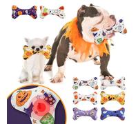 JIUSILIFE Halloween Dog Toys Plush Chew Beep Funny Toy Funny Interactive Voice Durable Cute for Small Medium Dogs Puppies Bone Shape,深蓝黑猫