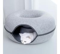 JiuSiLIFE Indoor Cat Tunnel Bed Detachable Round Felt Tunnel Comfy Donut Cat Cave Multifunctional Donut Tunnel Bed for Indoor Pets, Creativity Round Hiding Pet Cave with Premium Zipper,Gray