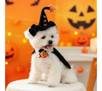 JIUSILIFE Pet Halloween Costume Hand-Knit Dog Witch Hat Adjustable Wizard Cap Cat Headdress Funny Spooky Dog Head Accessories Cute Pet Party Cosplay Headwear for Cats and Small Dogs,Black