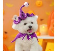 JIUSILIFE Pet Halloween Costume Hand-Knit Dog Witch Hat Adjustable Wizard Cap Cat Headdress Funny Spooky Dog Head Accessories Cute Pet Party Cosplay Headwear for Cats and Small Dogs,Purple