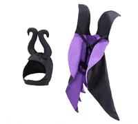 JIUSILIFE Pet Halloween Costume Set 2 Pcs Funny Vampire Cape and Devil Horns Hat Outfits Pet Carnival Maleficent Cloak for Pets Cosplay Set Dress Witch Party for Small Medium Large Dogs Cats Black