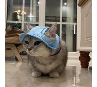 JIUSILIFE Pet Hat with Ear Holes, Pet Bucket Hat, Adjustable String Pet Hat, Outdoor Sun Protection pet hat, Suitable for Small and Medium Cats and Dogs, Outdoor Activity Accessories,Blue,L