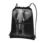 JIUTY 3D Gray Elephant Print Zipper Closure Backpack, Drawstring Shoulder Bag, Compact Light for Workout and Sessions