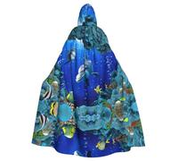 JIUTY 3d Underwater World Fish Dolphi Printing Masquerade,Adult Economic Hooded Cloak 57.8 Inches Long, Perfect For Halloween Parties,Dances