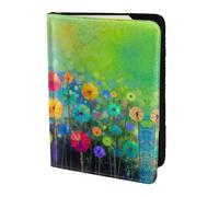 JIUTY Abstract Style Colorful Flowers Printing Passport Holder for Women Men,Cowhide Passport Travel Wallet, Travel Document Cover Accessories
