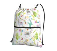 JIUTY Alpaca Llama Cactus Flag Mountain Print Zipper Closure Backpack, Drawstring Shoulder Bag, Compact Light for Workout and Sessions