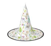 JIUTY Alpaca Llama Cactus Flag Mountain Printing 2 Piece Cosplay Witch Cap Halloween Parties Hat, Witch Costume Accessory For Halloween Party