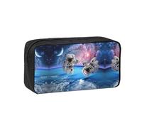 JIUTY Astronauta Planet Printed Stationery Organizer Large Pencil Bag Smooth Zip Polyester Pouch for Teens School Work Trips