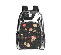 JIUTY Autumn Beautiful Floral Print Clear Security Backpack Pvc School Bookbag Travel Front Pocket Side Mesh Modern Utility