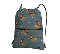JIUTY barn swallow in graphite Print Zipper Closure Backpack, Drawstring Shoulder Bag, Compact Light for Workout and Sessions