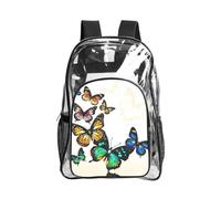 JIUTY Beautiful Butterfly Print Clear Security Backpack Pvc School Bookbag Travel Front Pocket Side Mesh Modern Utility