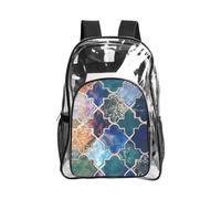 JIUTY Beautiful Color Print Clear Security Backpack Pvc School Bookbag Travel Front Pocket Side Mesh Modern Utility