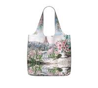 JIUTY Beautiful Eiffel Tower Paris Print Foldaway Reusable Shopping Carrier 25l Polyester Tote Grocery Travel Weekend Bag Gift Pick