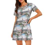 JIUTY Beautiful Eiffel Tower Paris Women'S Nightdress Short Sleeve Polyester Sleepwear Negligees Sleep Shirt T-Shirt Black