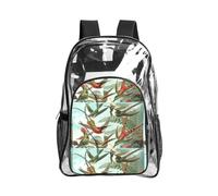 JIUTY Beautiful Hummingbirds Print Clear Security Backpack Pvc School Bookbag Travel Front Pocket Side Mesh Modern Utility