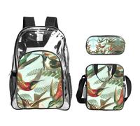 JIUTY Beautiful Hummingbirds Printed Backpack Set 3 In 1 Clear Bag Set For School Work Stadium Events And Daily Carry