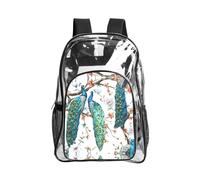 JIUTY Beautiful Peacock Flowers Print Clear Security Backpack Pvc School Bookbag Travel Front Pocket Side Mesh Modern Utility